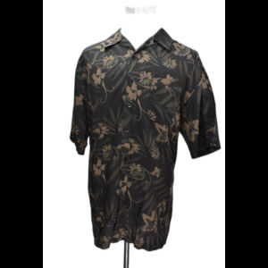 PERRY ELLIS Men’s Hawaiian Button Down Shirt Size L Floral Black Short Sleeves